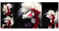 wolfiboi:  Lycanroc Midnight Form Custom Plush  Lycanroc is a sculpted plush made from Minky and Faux Fur. He is able to stand by using his knuckles and hindlegs. The plush (hair inlcuded) is around 14-15 inches tall with his hair being styled and set