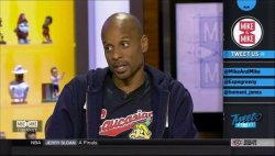 micdotcom:  Bomani Jones wore a shirt mocking the Cleveland Indians live on ESPN On Thursday morning, Bomani filled in for Mike Golic on Mike &amp; Mike wearing a T-shirt that imitated the highly contentious Cleveland Indians mascot — but with a white