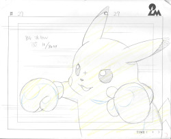pokescans:  From initial sketch to finished frame! Animation cel and the various layers beneath it. 