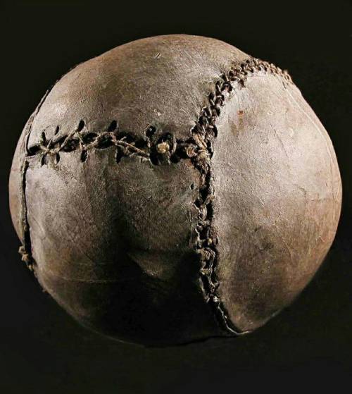 legendary-scholar:  The oldest known soccer ball dates back to the 16th century and was found in Stirling Castle, Scotland. The 14-16 cm diameter ball is made of a pig’s bladder covered with deer skin and stitched.