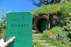 quincykate:  so i went to hobbiton and took a picture of my fifty year old copy of the book. no big deal. i mean, it’s in front of bag end, but no big deal. 