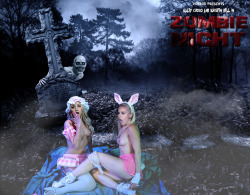 scottssfakes:  Kaley Cuoco and Kristen Bell in costume having a picnic and being spied on by a zombie. Happy Halloween! (more celebrity fakes here)