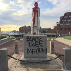 astralkiddo:  melaniecervantes:  Public memory project in Boston’s North End interrupted. And frack you Columbus you disgusting agent of genocide, greed and slavery.  Fuck yeah Boston