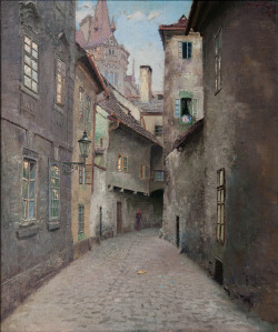 poboh:  Old Prague, Jan Minařík. Czech (1862 - 1937) 