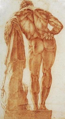 hadrian6: Hercules Farnese.  1591. Hendrick Goltzius. Dutch 1558-1617. red chalk on white paper. http://hadrian6.tumblr.com 