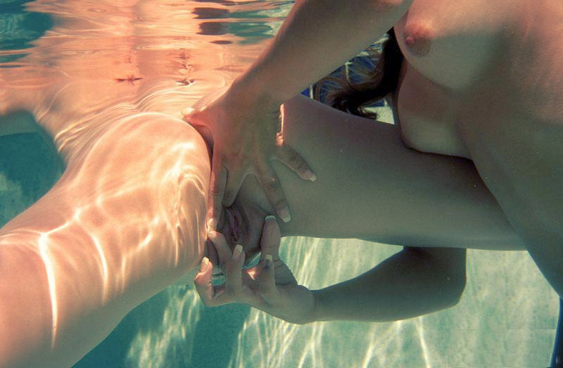 Sexy naked girls fingering pussy underwater