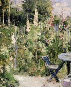 impressionism-art-blog:  Roses Tremieres (Hollyhocks), 1884, Berthe MorisotSize: 54x65 cmMedium: oil on canvas