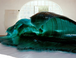 who-:  Gorgeous Glass Sculpture of a Wave Frozen at Mid-Crest By Mario Ceroli 