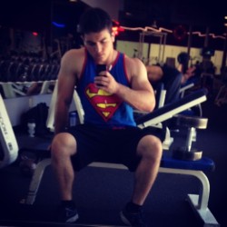 supermanfetish:  #flexfriday #superman #supermanselfie end of a really intense back workout💪 thankyou @iryna_alexandra for the awesome tank!😚😚😚 #calfit #roseville #beastmode #backday