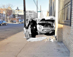 fastcompany:  New York Daily News&rsquo; Marc A. Hermann matched old newspaper photographs of crimes and accidents with present-day locations to create riveting photo mashups of NYC’s past and present.  