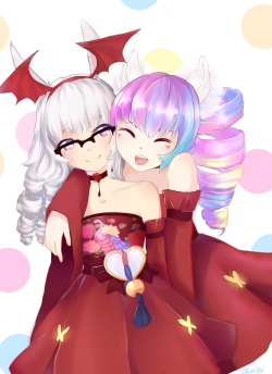 oliviloi:  Commission for Empurpled      Those matching dresses and the happiness ahh &lt;3