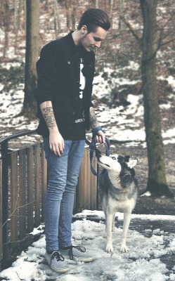 ink-its-art:  survived-by:  Myself and the most beautiful dog ever.    cute guys and dogs are the best combo