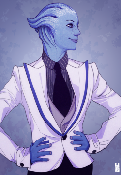carbonfragment:  Because there are people who follow me who would greatly appreciate Liara T’soni in a suit. Hot damn. 