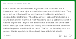novicoyotl:  trans-mom:  featherdusters:  deadjosey:  god forbid u had to touch a transwoman you poor soul  “Lesbian separatist” LMAO WHAT  “A trans woman was nice and helpful to me and it was the worst.”  so it turns out that terfs are weaker