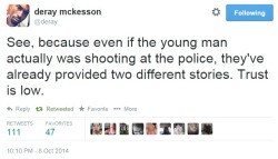 houseyloaf:  controlledeuphoria:  iwriteaboutfeminism:  18-year-old Vonderrick Myers is the victim of tonight’s police shooting.  Part 2. Wednesday, October 8th  WHAT!!!!!!!!!!!!  Jesus fucking Christ 