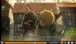 nopantsnoglory:  crunchyroll got the subs right!!! Jean said ダメだ…先にアイツを何とかしねえと！！which is like “It’s no use; we have to take care of her first”  no dumb skank/whore/bitch-calling yes good jobs subs 