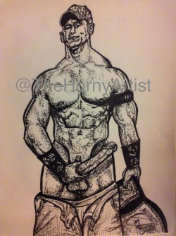 porntoonsandmore:  Pen and ink sketch inspired by John Cena! #myart #teambigdick  O.o wish I had those drawing skills!
