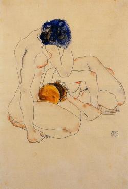 expressionism-art: Two Friends, 1912, Egon SchieleMedium: watercolor on paper