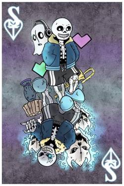 therealjoshlyman:  Ill take my undertale Sans the violence if given a choice…but genosans is awesome too =) mooooore fanart   Pencil, ink, then digital colors. Made my own tea stains papers for background textures