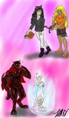 A supernatural AU where all of team RWBY is a mythical creature Ruby as a werewolf, Yang as a vampire, Blake as a neko, and Weiss as a yuki onna. They&rsquo;re all still dorks of course
