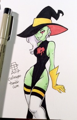 callmepo: Bonus Witchtober tiny doodle - Witchy Lord Dominator. Well. This is the last bit of free space in my tiny doodle sketchbook. Never thought I would fill an entire sketchbook of tiny doodles, but here we are. Also starting to run out of ink in