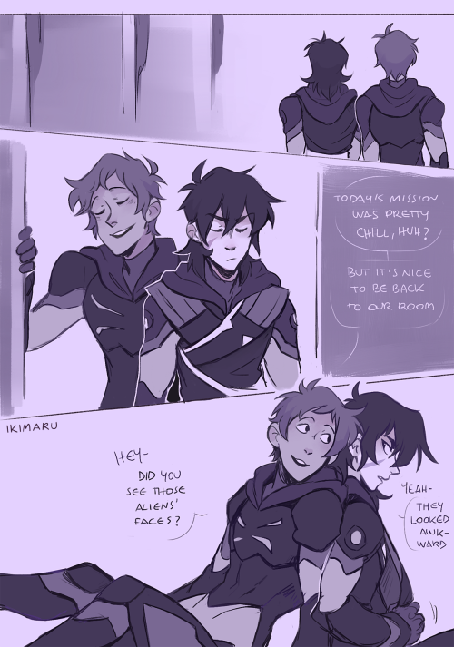 .. guess I’m finally gonna post some of this loolthis takes place some time after my other comic, Loose Ends! they’ve been dating for a while and Lance finally decided to go back to space with Keith, so they got their own room in a space base somewhere