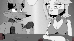 ghostspookygoo:  Yet another continuation of @springtwerp ‘s Poker image, this time @crisis-omega Foxy and Desh Toy Bonnie’s side of the table. He isn’t actually showing her his ace under the table.  He’s showing her his penis.  