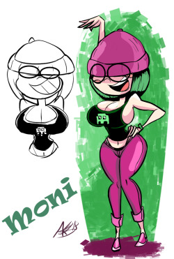 akbdrawsstuff:   I got bored, so I decided some kind of Gamer Girl (Who actually plays Video Games) name Moni. (Which is based Computer Monitors)   Moni © Me.   rebloggling to remind myself to doodle out moni someday.