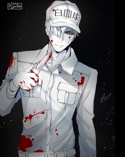 fizzypopcake:White Blood Cell (Neutrophil) Fanart from Hararaku Saibou!~ ✨✨🌼 Everyone say hi to this fine blood cell. He litteraly fights for your life~ .