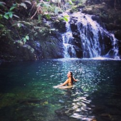 naturalswimmingspirit:Zip-lining, then 50 minute hike up the side of a mountain. Lush jungle, birds chirping. KB giggling in front of me. Ropes to get us up the last part of the hike to the inland “blue hole”. No one else in sight. We tore off our
