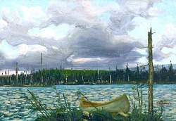 Tom Thomson (Claremont, Ontario, 1877 - Canoe Lake, Ontario, 1917); Canoe and Lake - Algonquin Park, 1913, oil on canvas