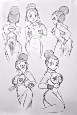 Coffee shop Chichi sketches.Saw this dress and just had to draw Chi in it.