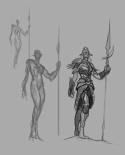 eepoxdraws:Quick armor design exploration for my priestess of Elune, metal studies from photo references and… she’s not happy with the prototype