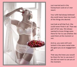 Just married and in the honeymoon suite at a 5 star resort.Your wife had always believed she could never have too much of the things she desired.Just look at all that fruit. She could never finish it all. That was part of her way. She always wanted to