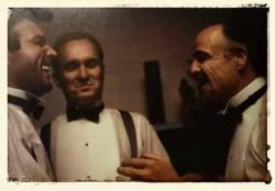 historicaltimes:  ‘The Godfather’ - Marlon Brando, James Caan, and Robert Duvall sharing a laugh off-camera during the filming of the famous wedding scene via reddit