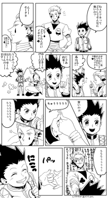satire-please:  From Kmk, Gon makes Hisoka a promise and does his signature pinky swear song.  Which is practically criminal.  It’s adorable as hell.  Basically the translation goes like: Gon: And seal it with a kiss…Chuuuuuuuuuuuuuuuuuuuu. Hisoka: