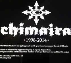 A very sad day being a fan of Chimaira since the beginning. Seeing all those shows with the original lineup front row. R.I.P. Chimaira&hellip;&hellip;&hellip;..