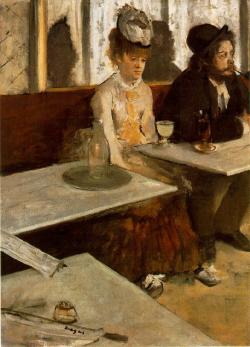 L'Absinthe - Edgar Degas  The woman in the painting is Ellen Andrée, actress, and the man is Marcellin Desboutin, a painter, printmaker and bohemian. The café where they are taking their refreshment is the Café de la Nouvelle-Athènes in Paris.