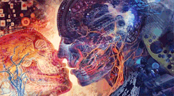 asylum-art:  Digital artist, Android Jones, creates epic timelapse of a cyborg kiss.       His name is Android Jones and he just posted one of the most amazing demonstrations of timelapse art you’ll ever see on YouTube. &ldquo;Electric Love Hyper