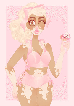 petitepasserine:  passerineart:  Coco Bun! Goodness I’m having so much fun drawing he though I’m still trying to figure out exactly how I want her vitiligo to look like! ; __ ; shes super up-beat and flirtatious and genki and is an idol and model