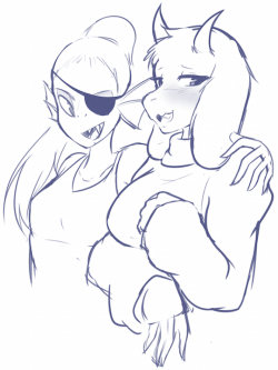 starcross-art:  Friend requested a sketch featuring Toriel and Undyne. Thought it was a cute idea so I decided to sketch it up quick.    Friendly reminder for those who just recently started following, I have a  SFW blog where Iâ€™ll occasionally toss
