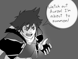 thatprocrastinatingjean:  can you just imagine the dissapointment Auron had when Sora was performing a summon only to bring forth a tiny chicken with no pants because I sure can 