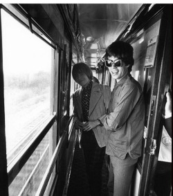 beatniknetwork:A young Mick Jagger and Brian Jones riding the rails.