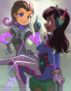 D.Va and Sombra1Winning  suggestion of the free art community art event and created as a special  thanks for helping us reach the Patreon milestone. DVa bragged to Sombra that her new power suit was hack proof. Sombra was glad to prove her wrong. Someone&