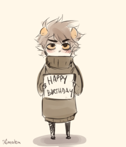   Anonymous: Hi it&rsquo;s my birthday today! Can i have a picture of karkat saying happy birthday is that&rsquo;s alright? Thank you! ^w^  here you goo uvu 