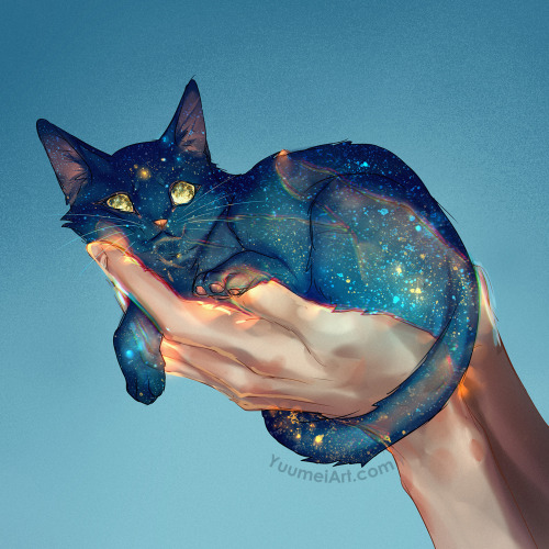 yuumei-art:  Void cat but space, with moon for eyes~