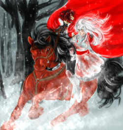 Knight Ruby saveing Queen (Heiress actually coUGH) Weiss from a castel seige. Dedicated to my good friend Elfen, may you take your OTP to the promis land you magnificent horse you