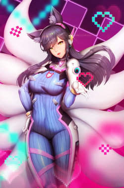 rarts: Crossover Ahri and D.Va: League of Legends (LOL) game fanart [by Lave2217]    