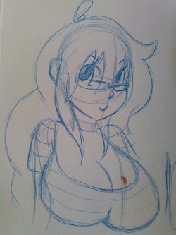 theycallhimcake:  guruofthefanart:  Quick little sketch I did of @theycallhimcake s character Cassie 0-0 I draw boobs when I’m stressed and cassies just adorable XD Ignore the pen bleed through o.o hopefully I didn’t botch her up to bad xD  Glasses