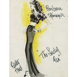 Fashion illustration of Barbara Stanwyck for &ldquo;The Lady Eve&rdquo; by Edith Head, 1941.